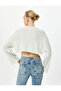 Crop T-Shirt Knitted Wide Sleeves Relaxed Cut Crew Neck - 4