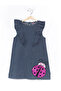 Ladybug Ruffled Girl's Denim Navy Blue Summer Dress - 3