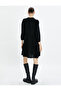 Midi Dress Long Sleeve High Collar Button Detailed Textured Viscose Fabric - 4