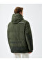 Puffer Jacket Hooded Printed Zipper Detailed Pocket - 4