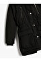 Hooded Long Puffer Jacket - Fur Pocket - 3