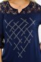 V-Neck Lace Detailed Stone Printed Short Sleeve Slit Blouse - 6
