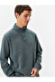 Washed Sweatshirt Stand Collar Button Detailed Cotton - 2