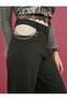 Straight Wide Leg Window Detailed Trousers with Chain Detail Pockets - 6
