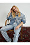 Denim Jacket with Metallic Look Pocket Detail Comfortable Cut Metal Buttons - 2