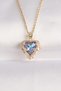316L Steel Chain Gold Color Zircon Stone Blue Purple Colorful Heart Figure Necklace