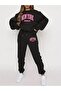 Women's Black New York Brooklyn Printed Oversized Crew Neck Sweatshirt Jogger Bottom Top Set
