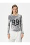Mesh T-Shirt College Themed Printed Tie-Dye Patterned Long Sleeve Cotton Slim Fit - 3