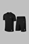 Plus Size Men's Black Dri-Fit Unprinted Comfortable Athlete T-Shirt Shorts for Walking and Running Bottom Top Two-Piece