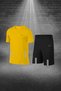 Men's Yellow Fit Unprinted Pocketed Straight Neck Short Sleeve Casual Stylish T-Shirt Shorts Bottom Top Two-Piece Set (S-3Xl)