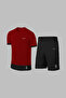 Plus Size Men's Burgundy Dri-Fit Pocket Unprinted Collar T-Shirt Shorts Athlete Bottom Top Set (4Xl-10Xl)