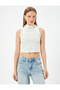 Velvet Sleeveless Flowing Turtleneck Crop Top - 3