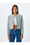 Buttoned Slim Fit Long Sleeve Collarless Crop Jacket - 3