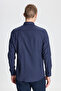 Men's Navy Blue Cotton Flannel Oxford Slim Fit Slim Fit Hidden Button Collar Shirt - 5