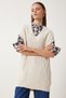 Women's Cream V-Neck Motif Long Knitwear Sweater Nv00072 - 3