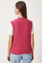 Women's Dark Pink Crew Neck Ribbed Knitwear Sweater Nv00073 - 5