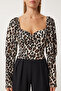 Women's Beige Brown Leopard Patterned Heart Collar Crop Knitted Blouse Ff00167 - 5