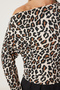 Women's Beige Brown Leopard Patterned Single Shoulder Ribbed Knitted Blouse Ff00166 - 5