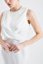Women's White Crew Neck Midi Satin Dress - 4