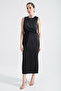 Women's Black Crew Neck Midi Satin Dress