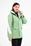 Women's Woven Fabric Hooded Puffer Jacket with Front Cover, Snap Fasteners and Zipper - 6