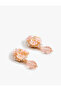 Flower Patterned Earrings with Bead Detail - 3