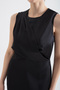 Women's Black Crew Neck Midi Satin Dress - 4