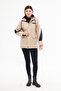 Women's Woven Fabric Hooded Puffer Jacket with Front Cover, Snap Fasteners and Zipper - 3