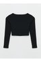 Lcw Vision Black Crew Neck Rhinestone Long Sleeve Women's Cardigan - 7