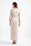 Women's Beige Slim Fit V-Neck Midi Evening Dress - 5