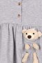 Girl's Dress with Teddy Bear Accessory Detail, Age 2-6, Gray Melange - 3