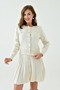 Women's Ecru Stretchy Knit Fabric Buttoned Cardigan and Pleated Mini Skirt Two-Piece Knitwear Set 1150 - 7
