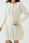 Women's Ecru Stretchy Knit Fabric Buttoned Cardigan and Pleated Mini Skirt Two-Piece Knitwear Set 1150 - 5