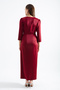 Women's Burgundy Slim Fit V-Neck Midi Evening Dress - 5