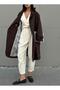 Women's Coffee Lining Line Patterned Oversize Trench Coat 28119 - 6