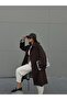 Women's Coffee Lining Line Patterned Oversize Trench Coat 28119 - 3