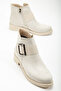 Women's Nude Suede Thermo Sole Buckle Zippered Short Heeled Boots