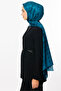 Petrol Blue Houndstooth Pattern Shiny Jacquard Shawl - 4