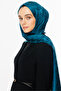 Petrol Blue Houndstooth Pattern Shiny Jacquard Shawl - 5