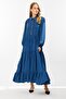 Light Blue Stone Embroidered Medium Striped Dress - 2