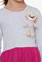 Girl's Long Sleeve Dress with Teddy Bear Accessory, Age 3-8, Light Gray Melange - 4