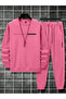 3 İplik Balance Sweatshirt Sweatpants Jogger - Pink Printed Sweatpants Set Crew Neck