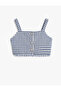 Crop Blouse with Straps Tweed Flower Button Detail