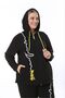 بدلة رياضية نسائية كبيرة الحجم باللون الأسود بثلاثة خيوط وقلنسوة 65N38324 - 6