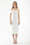 Women's White Double Bandage One Shoulder Midi Evening Dress