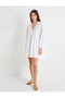Mini Fisto Dress with Balloon Sleeves, V-Neck, Cotton - 3