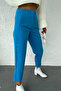 Blue High Waist Standard Mold Women's Fabric Trousers - 02052 - 2