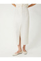 Linen Blend Long Skirt with Slit Detail A-Line - 3