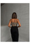 Women's Thin Strap Bearded Sequined Leopard Bustier Blouse - 5