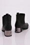 Si-21K Women's 22K Pointed Toe Chelsea Side Elastic Detailed Silver Heeled Ankle Boots Black - 3